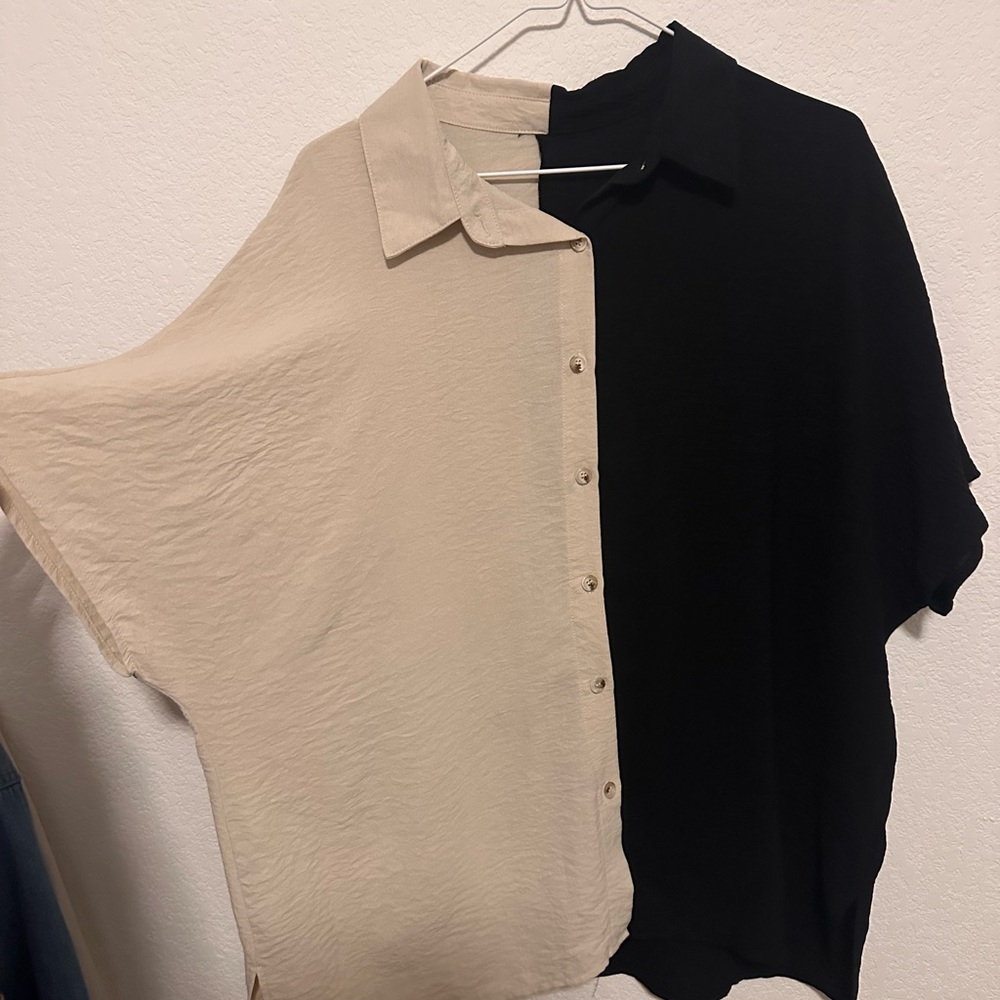 Two-Tone Black and Cream Button Down
